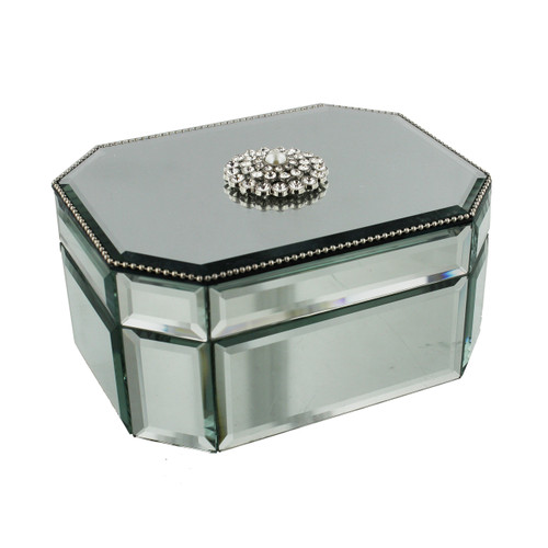 Sophia Octagonal Mirror Glass Jewellery Box With Crystals