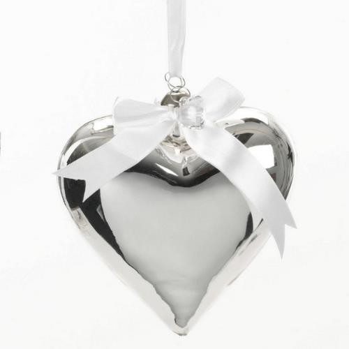 15cm Silver Heart With White Ribbon