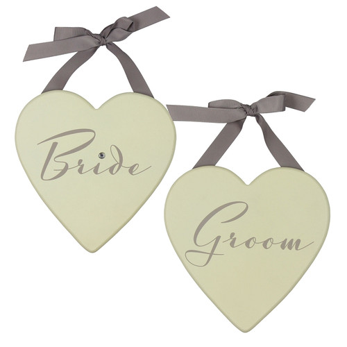 Amore Set of 2 MDF Heart Plaques 20cm 'Bride And Groom'