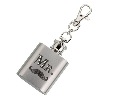 Mini Silver Flask Mr. With Mustache