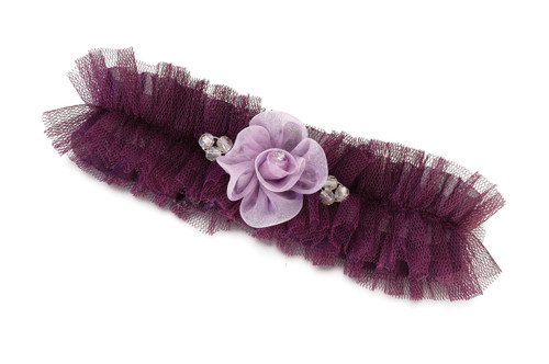 Tulle Garter With Flower Plum
