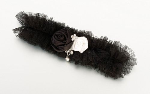 Tulle Garter With Jewel Black