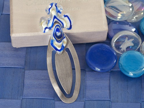 Murano Art Deco Blue And White Cross Design Bookmark