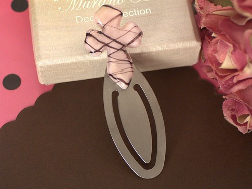 Murano Art Deco Pink And Brown Cross Design Bookmark