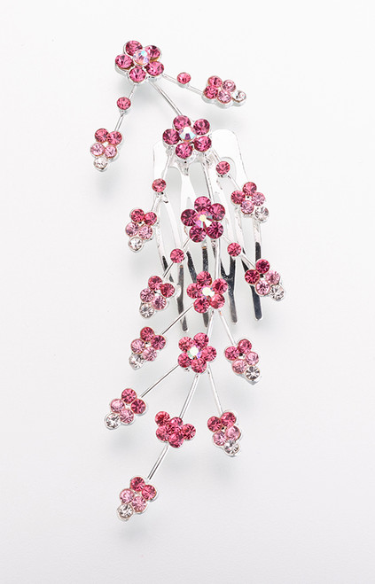 Large Jewelled Hair Comb-Pink