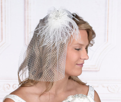 White Veil With Marabou Feather