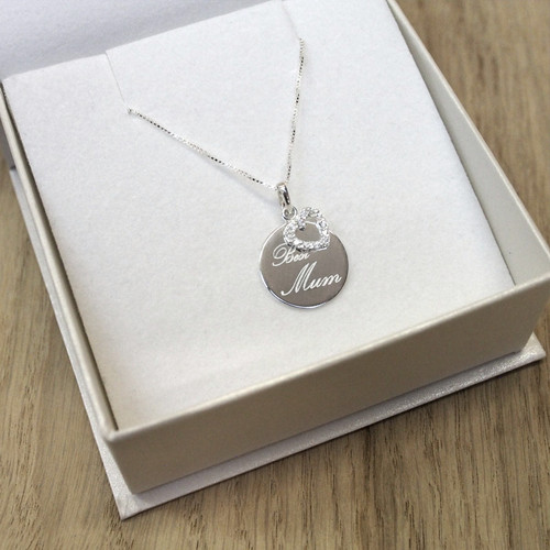 Sterling Silver CZ Best Mum Necklace including Gift Box