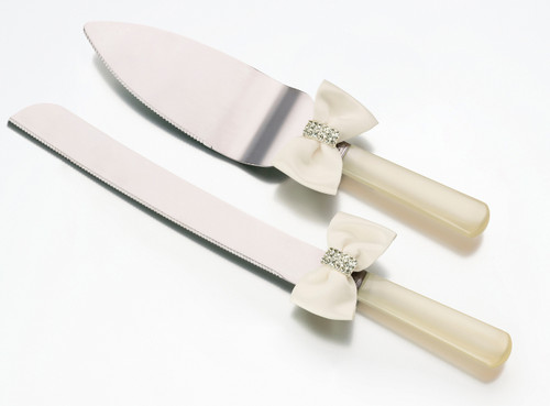 Rhinestone Knife And Server Ivory