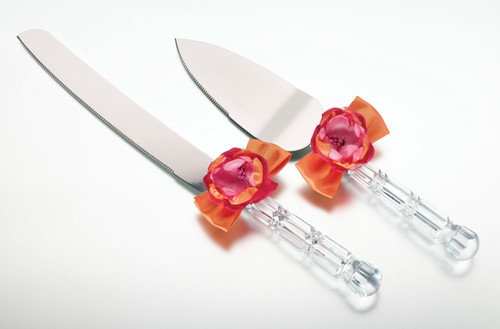 Hot Pink Orange Knife And Server Set