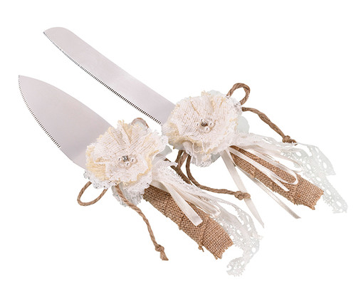 Burlap And Lace Knife And Server