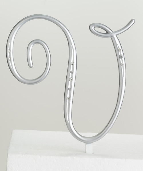 Silver Rhinestone Monogram Letter V