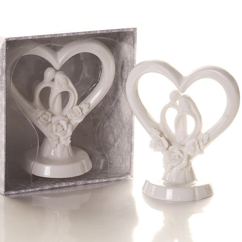 Porcelain Elegant Bride And Groom in Heart Cake Top