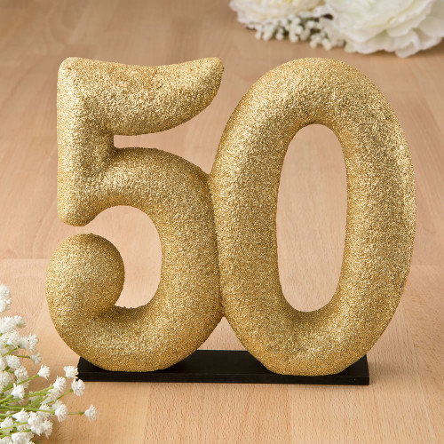 50th Themed Gold Glitter Center Piece, Cake Topper