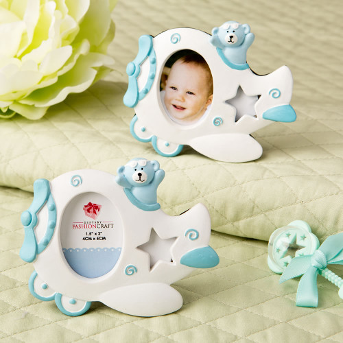 Adorable Blue Airplane Design Photo Frame With Teddy Bear Decoration.