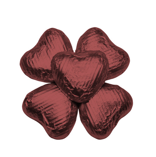 100 Solid Milk Chocolate Hearts Burgundy
