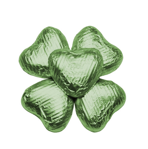 100 Solid Milk Chocolate Hearts in Lime Green