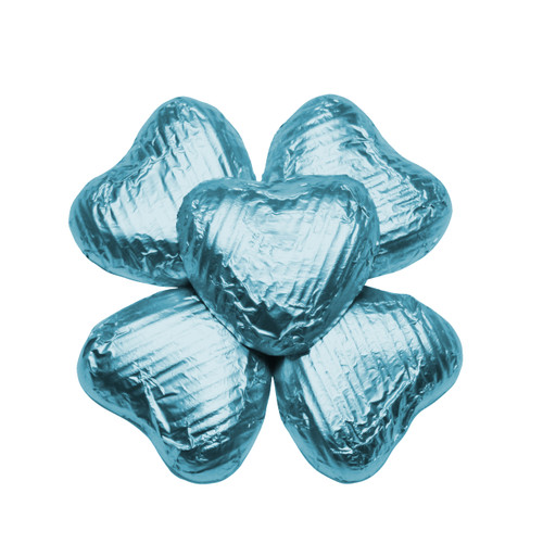 100 Solid Milk Chocolate Hearts in Blue Turquoise