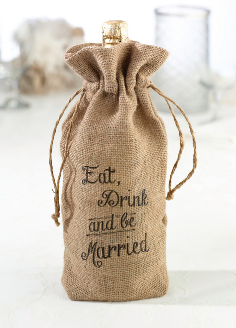 Eat, Drink And Be Married Burlap Wine Bag