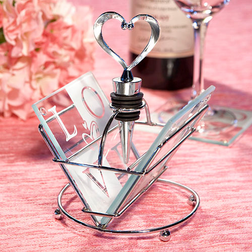 Love Design Coaster And Wine Bottle Stopper Sets