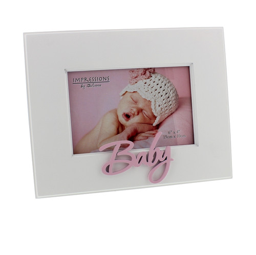 Occasions' White MDF Frame Laser Cut Word 'Baby' Pink
