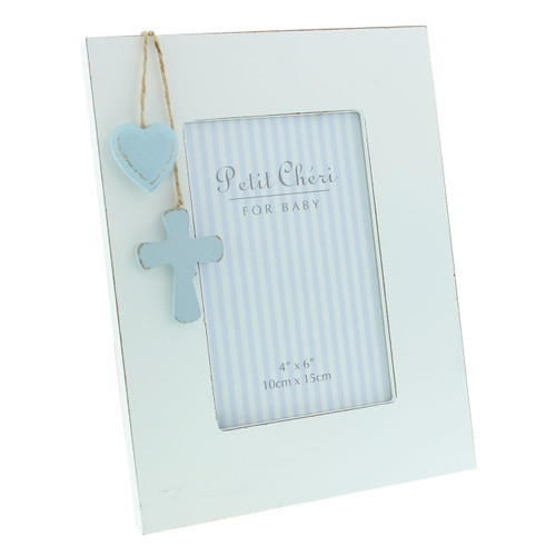 Petit Cheri' Baby Collection MDF Frame Cross And Heart 4x6 Blue