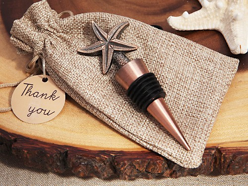 Vintage Starfish Bottle Stopper In Rustic Burlap Gift Bag