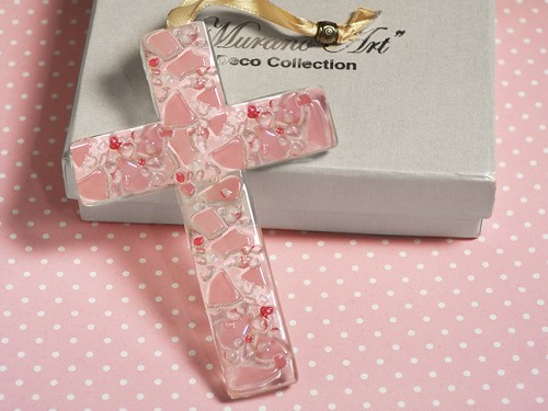 Murano Art Deco Collection Glass Cross Pink