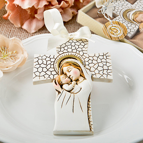 Madonna And Child Hanging Cross Ornament