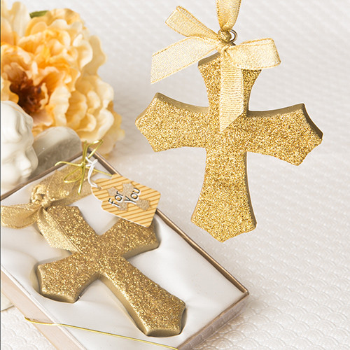 Gold Glitter Design Cross Ornament From White Dream