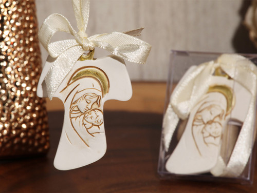 Unique Hanging Cross Ornament With Ivory Ribbon