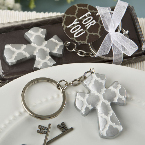 Silver Cross Key Chain With A Hampton Link Design From White Dream