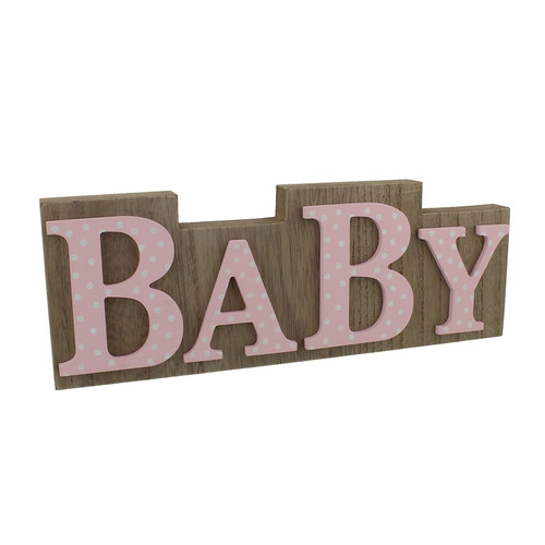 Petit Cheri' MDF Plaque Wood And Pink Polka Lettering Baby