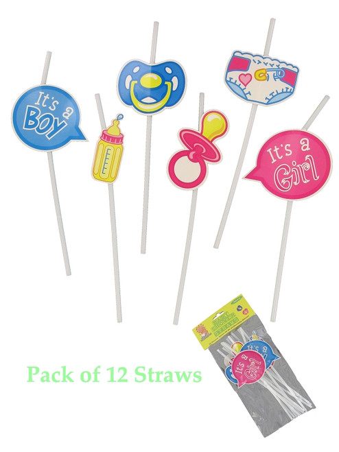 12 Assorted Baby Shower Straws