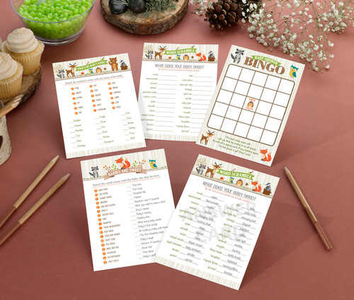 Woodland Baby Shower Game Cards
