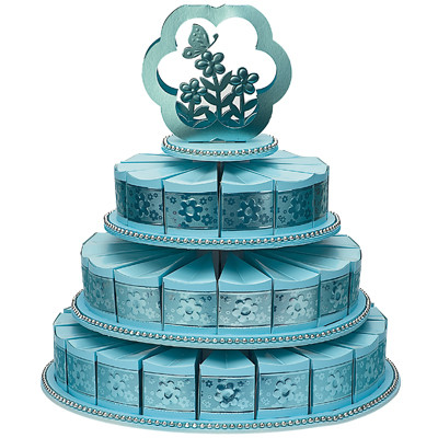 3 Tiers Cake Stand With 48 Cake Slice Boxes Blue