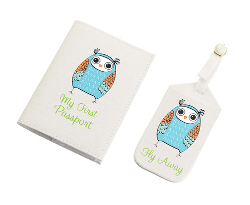 Blue Owl Luggage Tag And Passport Cover Set