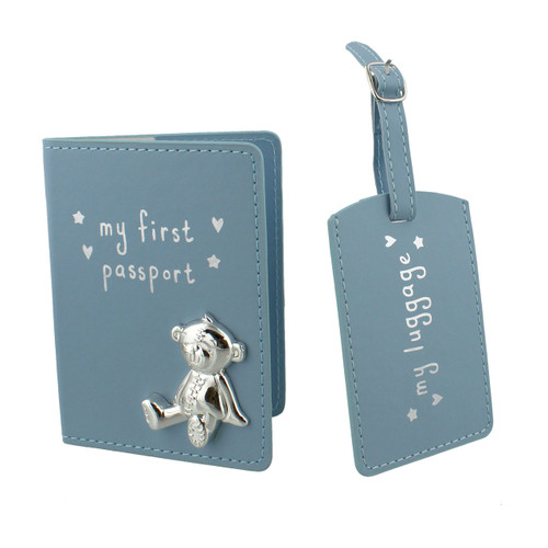Button Corner PU My First Passport And Luggage Tag Blue