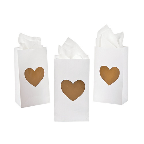 24 x Paper Mini Gold Heart Treat Bags