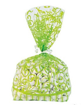 12 x Lime Green Swirl Cellophane Bags