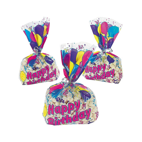 12 x Birthday Balloon Cellophane Goody Bags