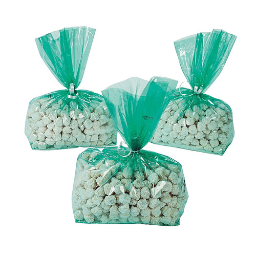 12 x Green Cellophane Goody Bags