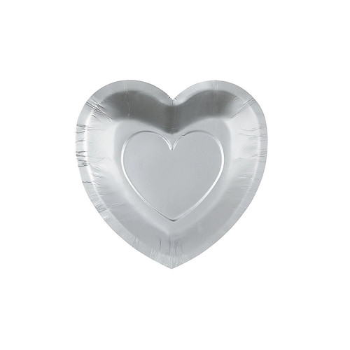 25 x Silver Heart Shaped Dessert Plates