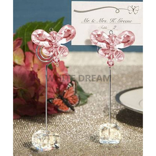 Pink - Butterfly Crystal - Place Card Holder