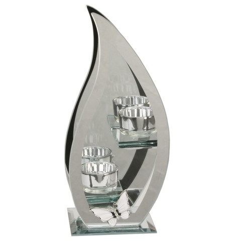 Hestia Glass Mirror Flame Shape Double Tealight Holder