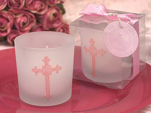 Pink Blessed Events Cross Design Candle Holder