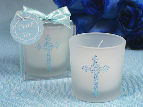 Blue Blessed Events Cross Design Candle Holder
