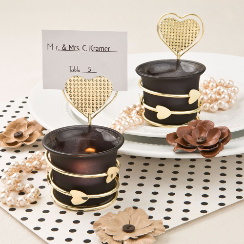 Heart Love Themed Candle Votive Holder With Place Card Or Photo Holder
