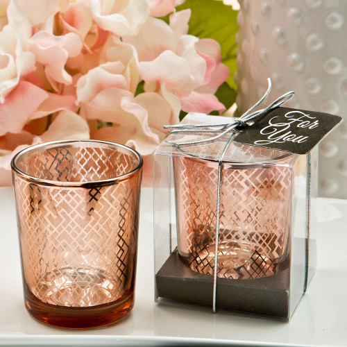 Stunning Rose Gold Mercury Candle Votive in Gold With A Geometric Design