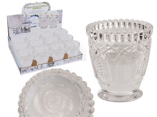 Glass Tealight Holder With White Rose Candle