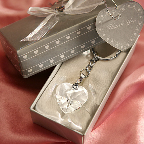 Chrome Key Chain With Crystal Heart